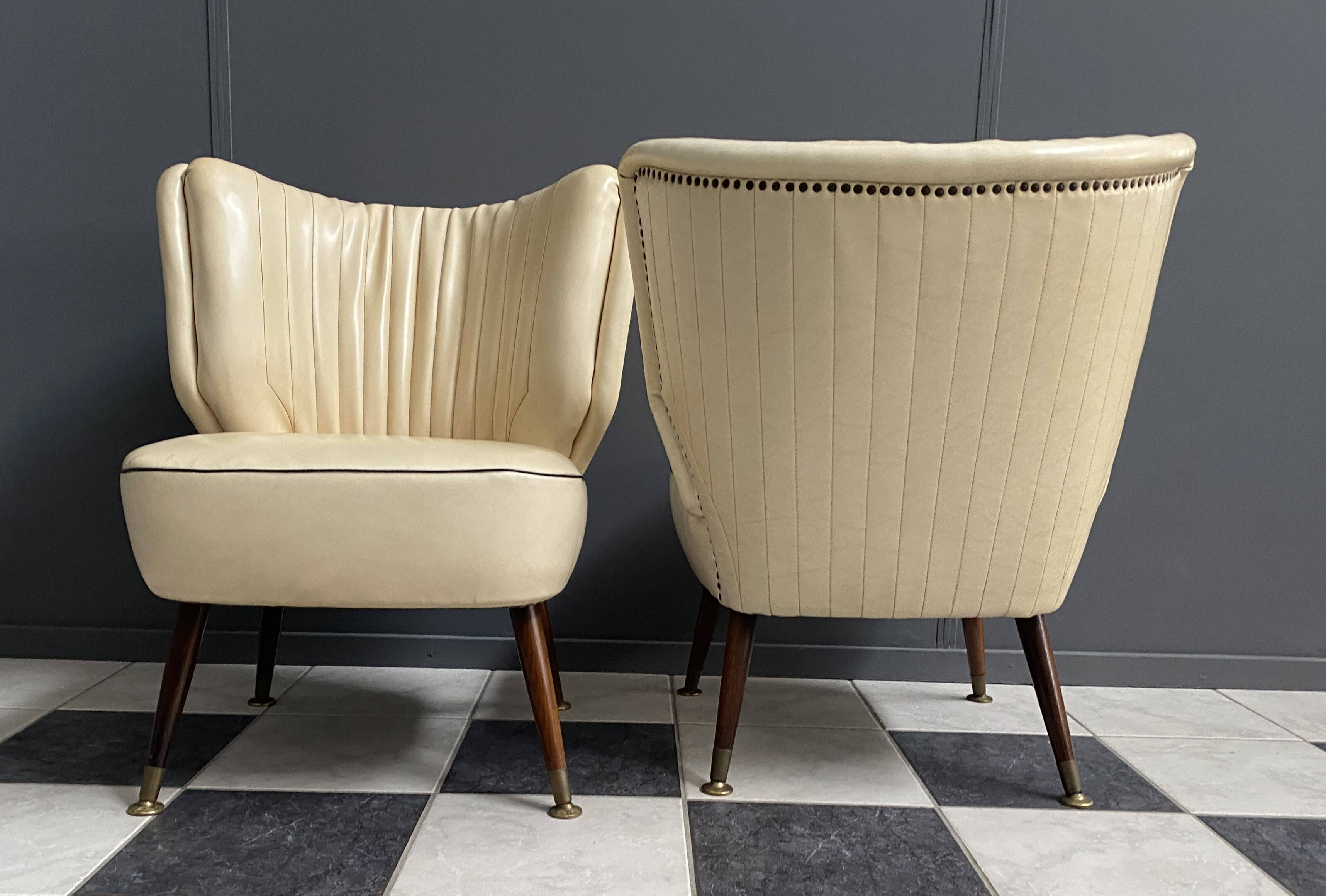 2 white leatherette Cocktail chairs 1960s