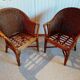 Set of 2 armchairs in adult varnished woven rattan