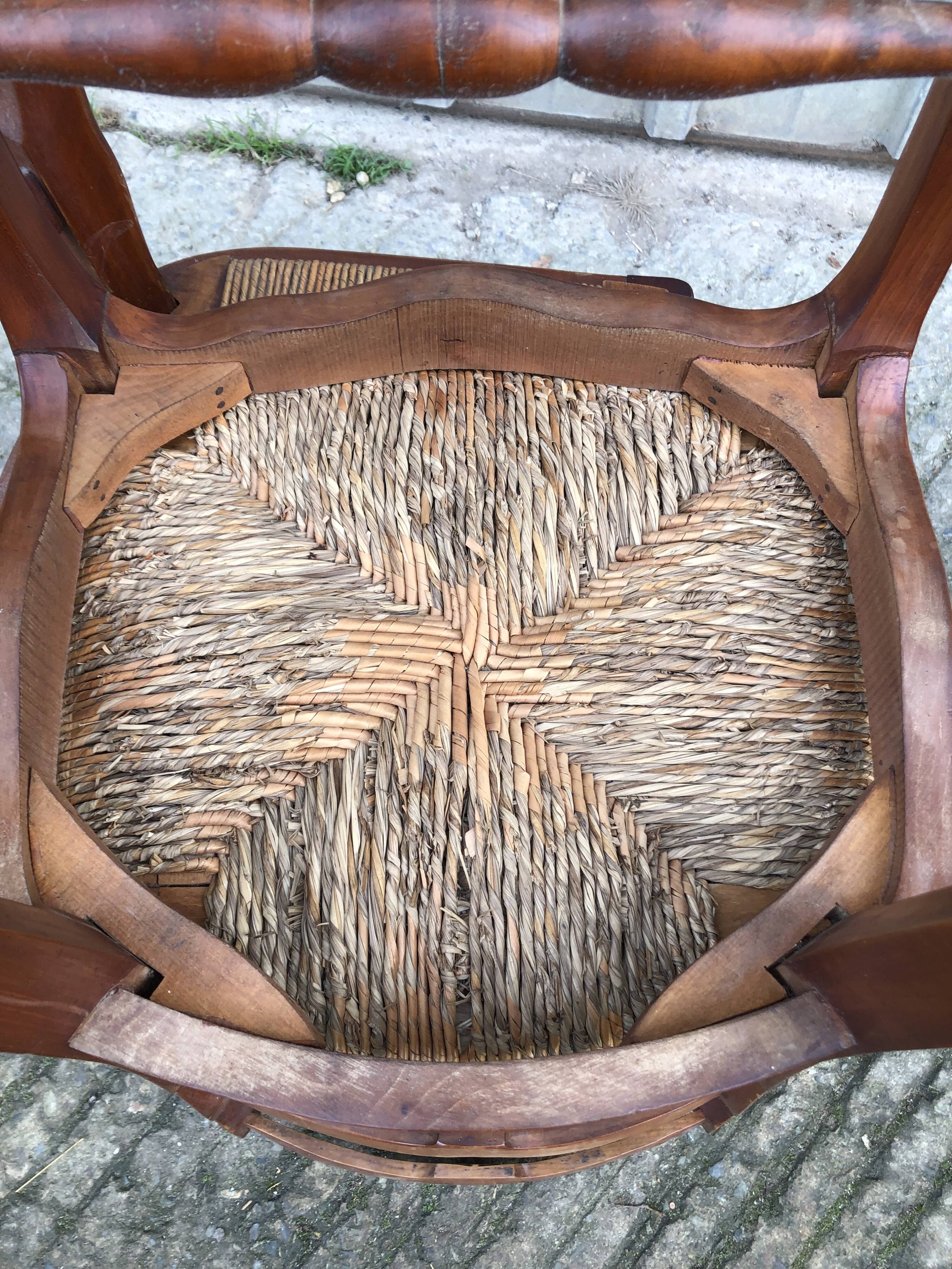 6 rush-seated chairs in solid cherry wood in Louis XV style