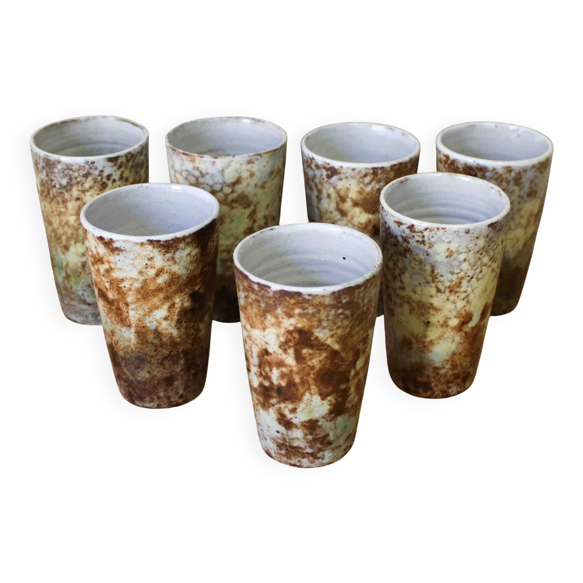 Set of 7 ceramic cups by Alexandre Kostanda Vallauris