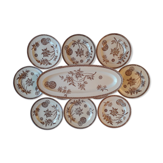 Set of 10 plates and a large oval dish - iron earth - model "marguerite"