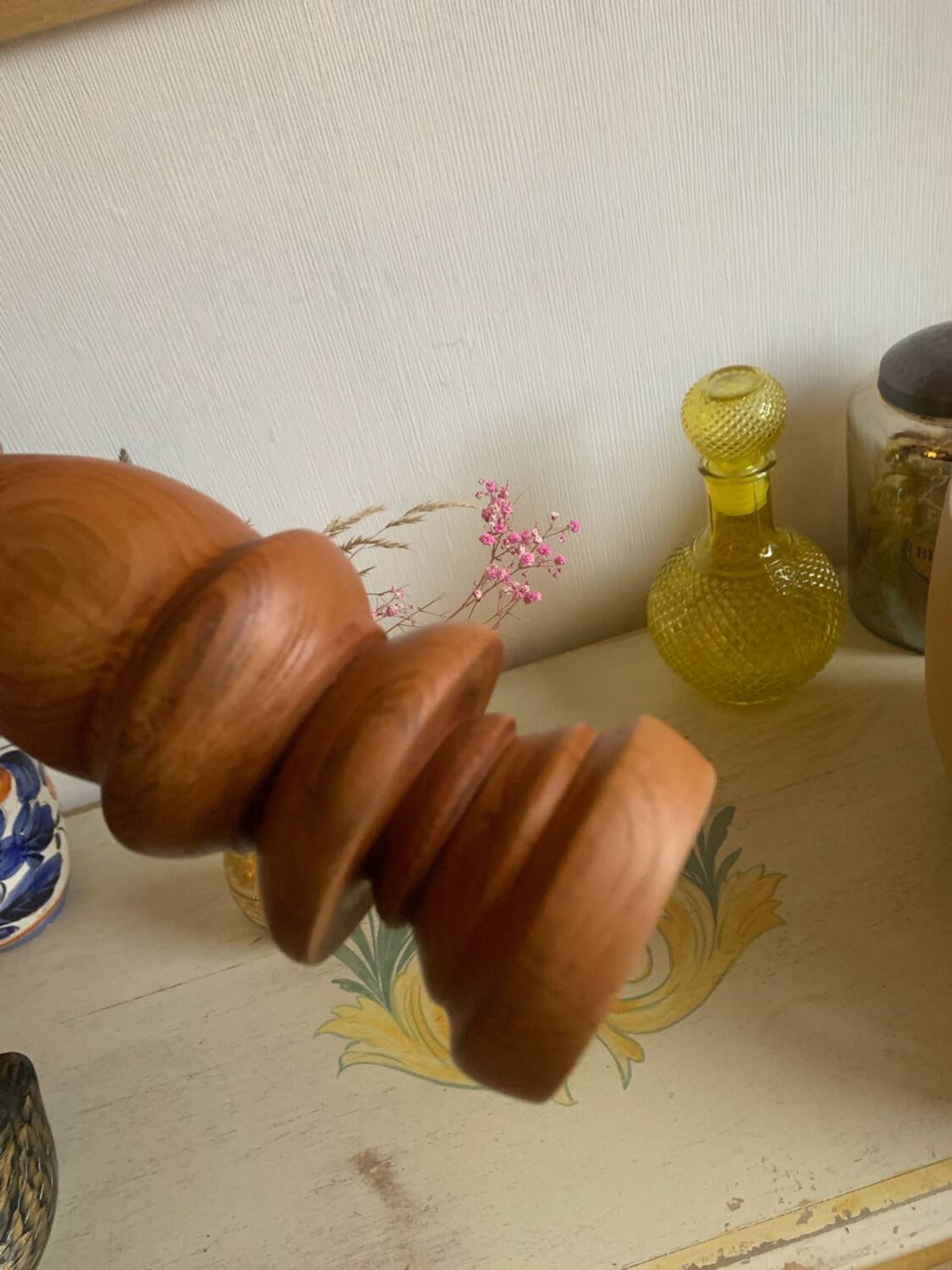 Sculptural Totem Candle Holder 40cm - Turned Solid Wood - 70s Spirit / Pear