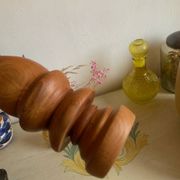 Sculptural Totem Candle Holder 40cm - Turned Solid Wood - 70s Spirit / Pear