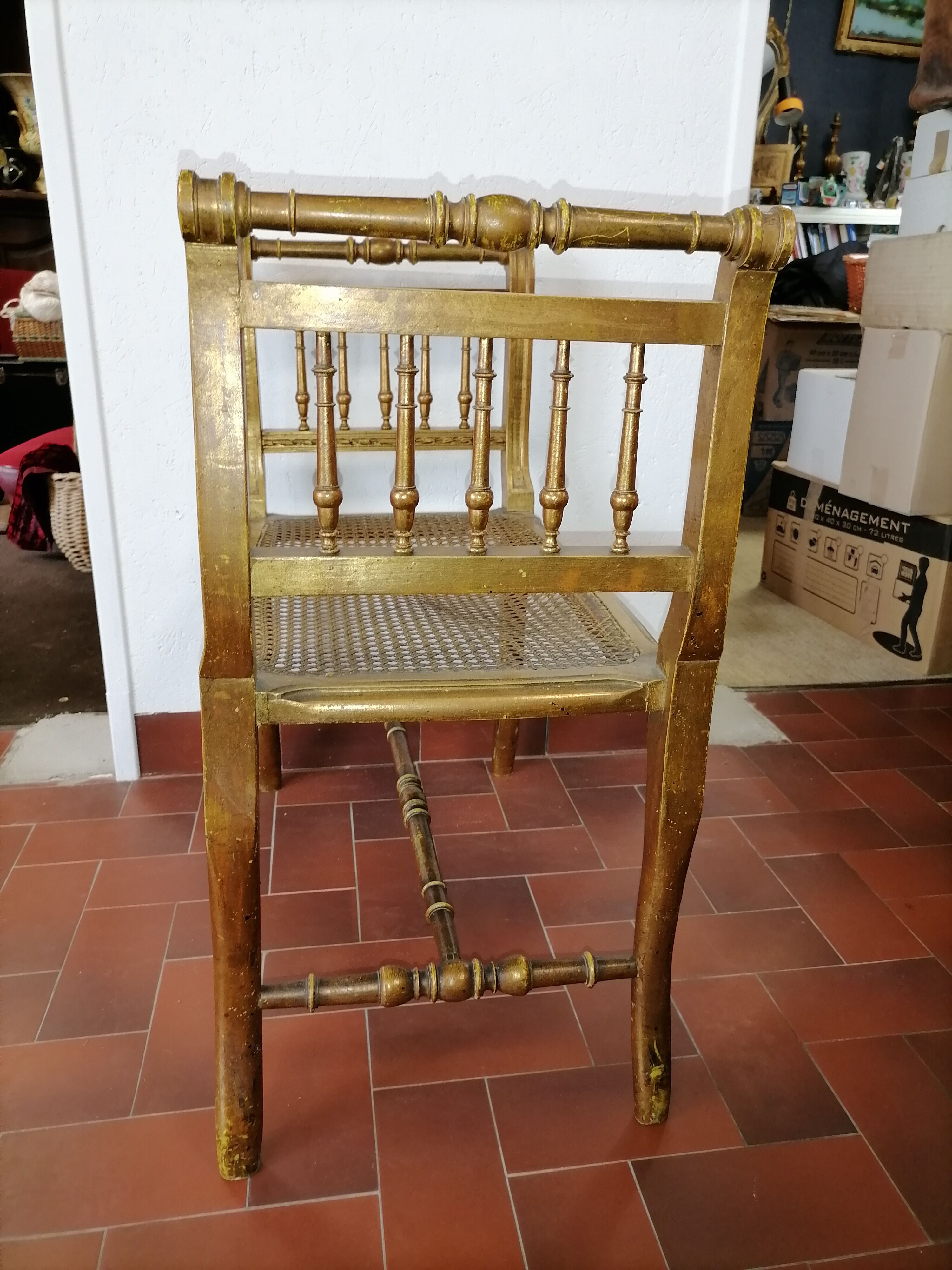 Gilded wood cane bench