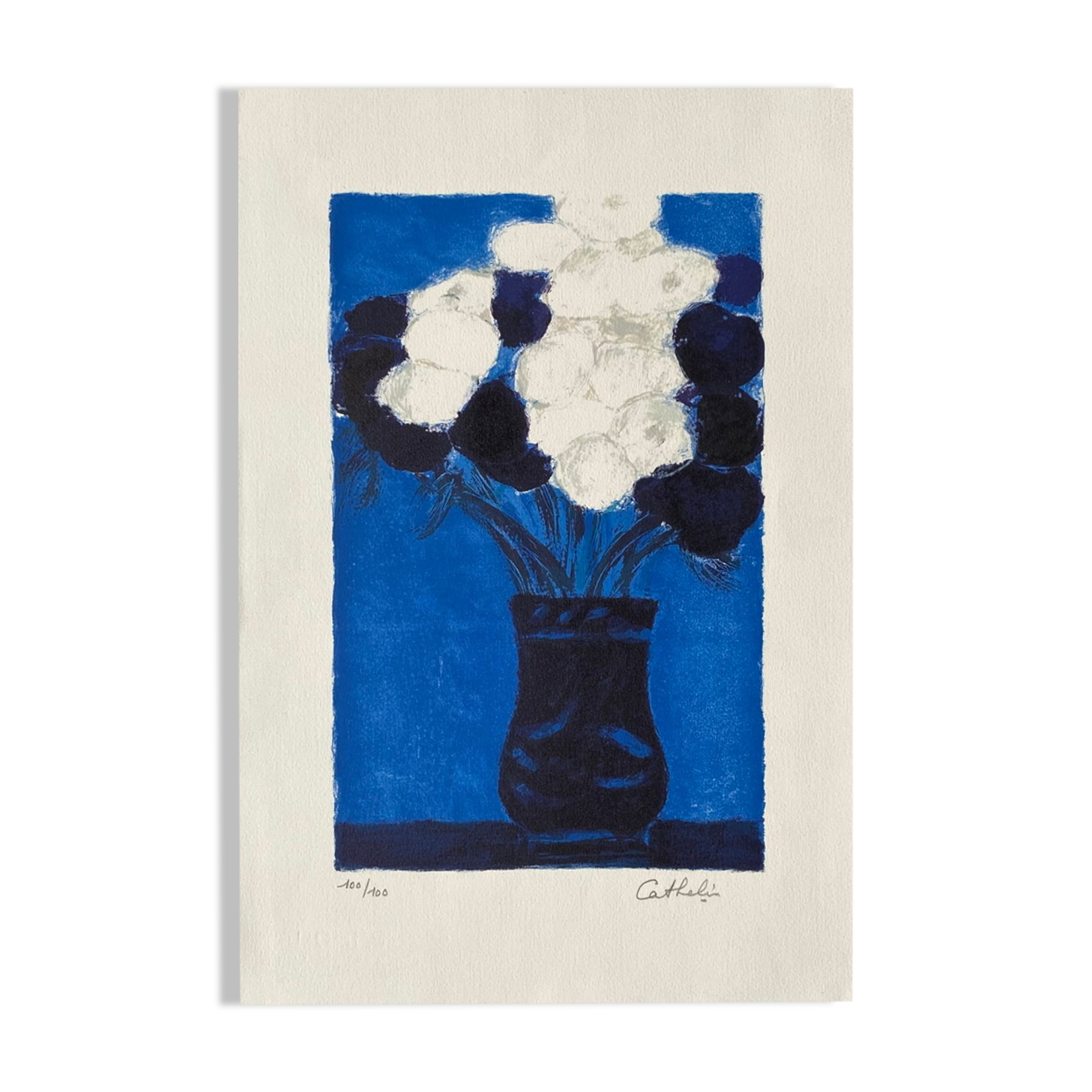 Bernard cathelin blue and white anemones lithography