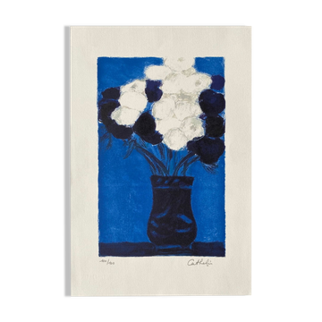 Bernard cathelin anémones bleues et blanches lithographie