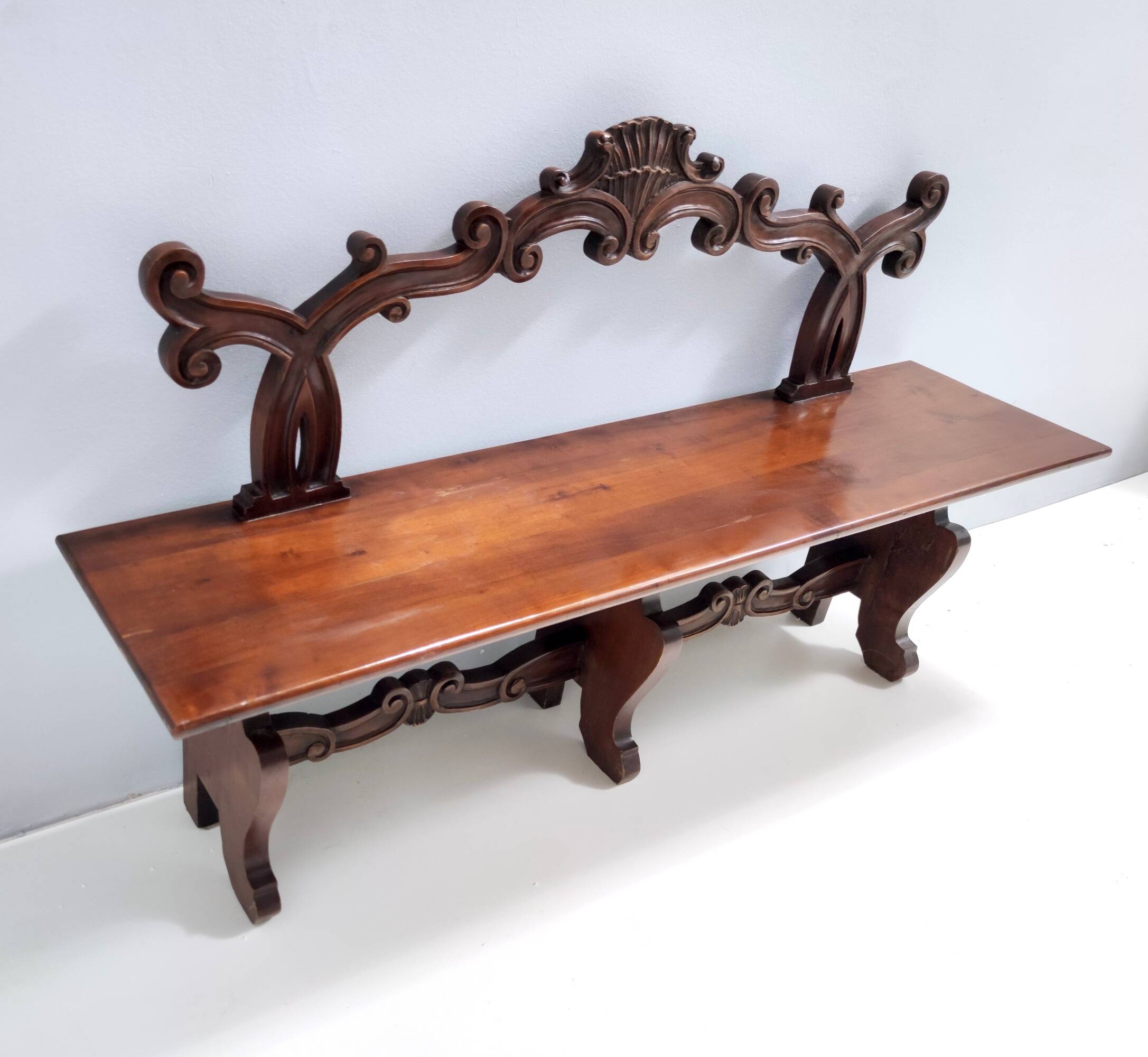 Baroque Style Solid Carved Beech Bench, Italy
