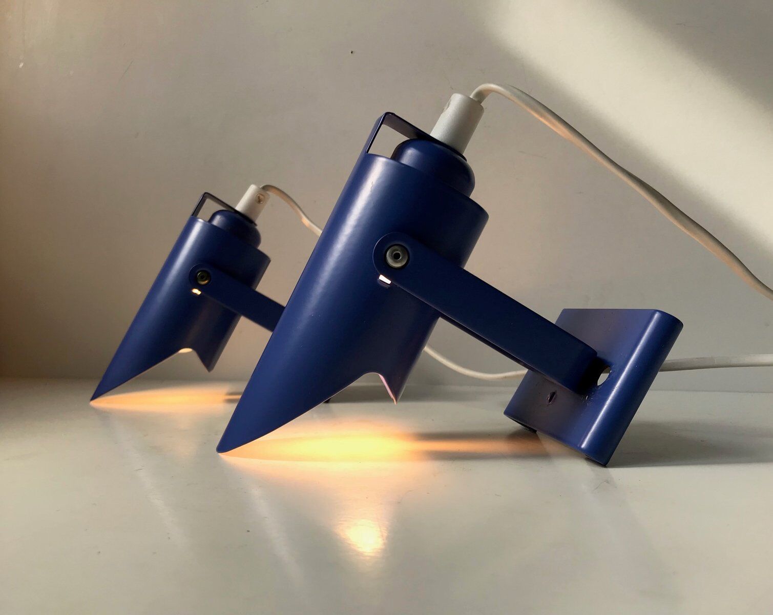 Blue Minimalist Wall Lamps by Lyfa, 1980s, Set of 2