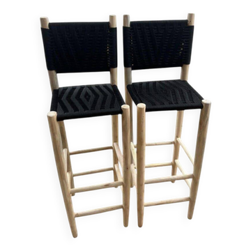 2 tabouret noir artistique fait à main