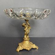 Coupe ancienne en cristal sur pied en bronze