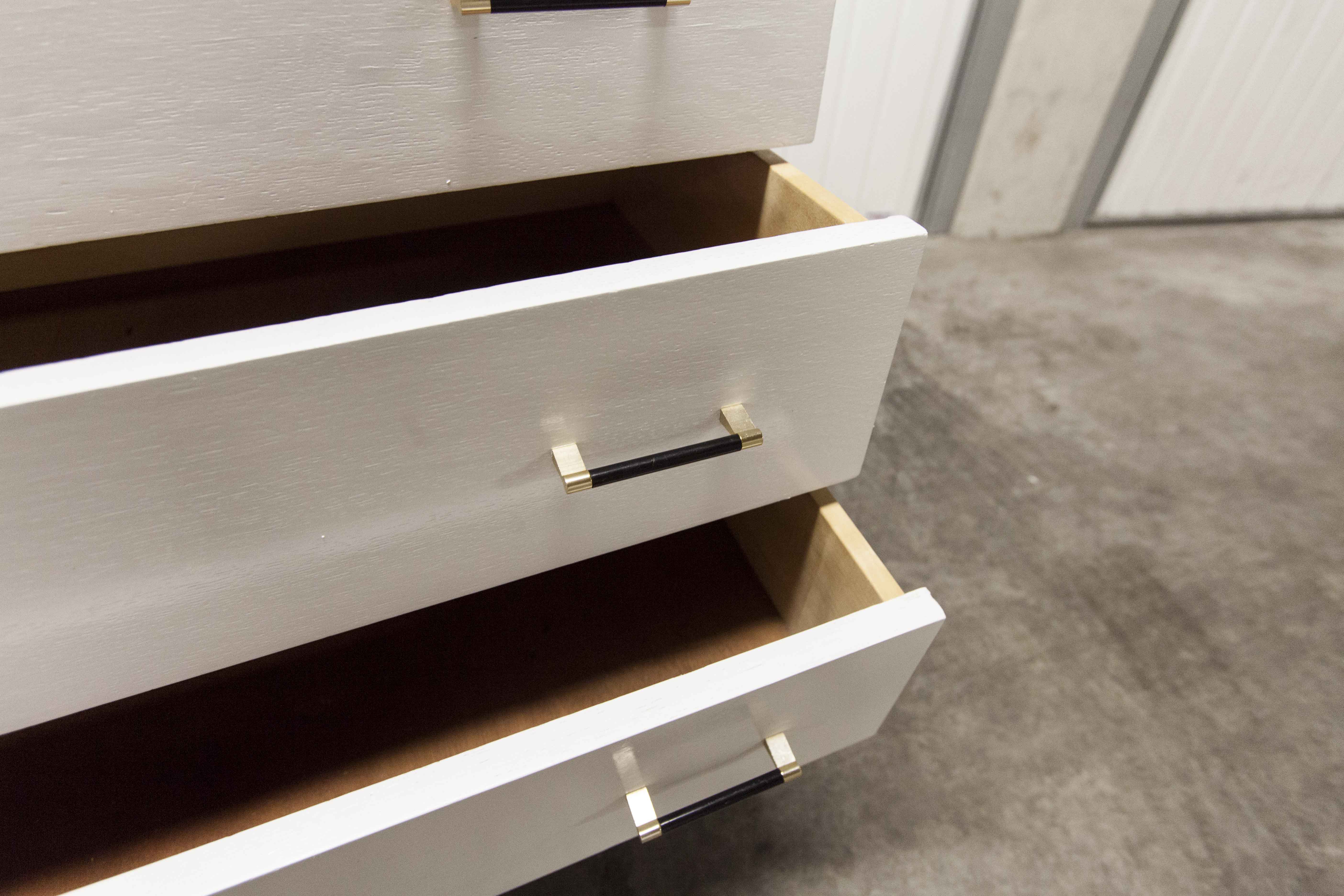 Scandinavian dresser 1960 3 drawers madeover brass bakelite