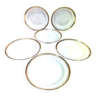 Series 6 hollow plates, Berry porcelain, "PL", gilded fillet, vintage chic