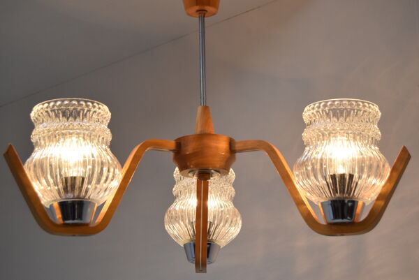 lustre Du milieu Du Siècle Par Drevo Humpolec, Années 1970.