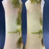Pair of glass vases decorated with lake landscapes early 20th century LEGRAS
