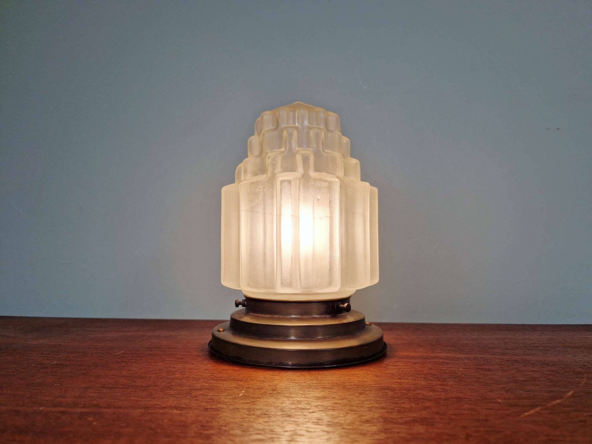 Art Deco skyscraper ceiling light in satin glass, 1930s