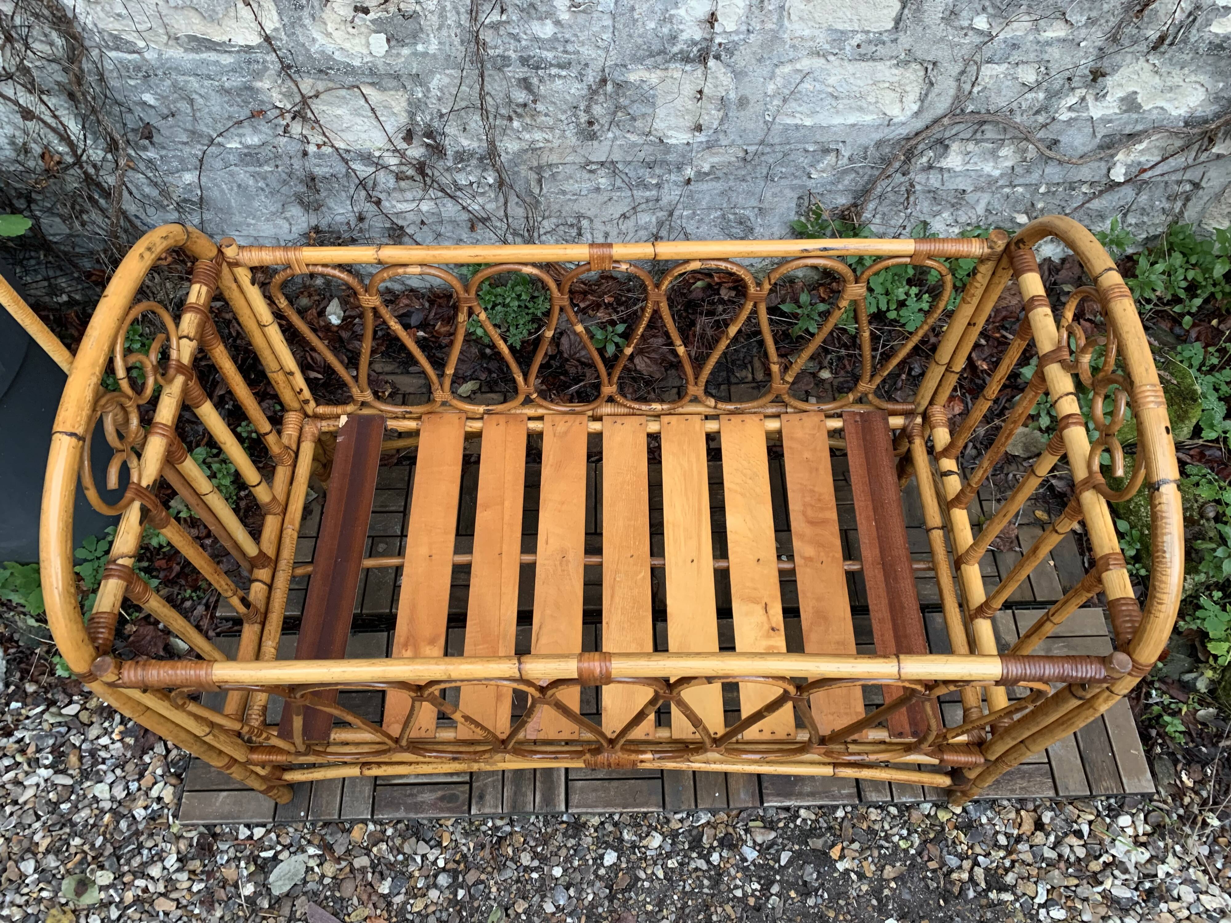 Vintage rattan baby bed 1960