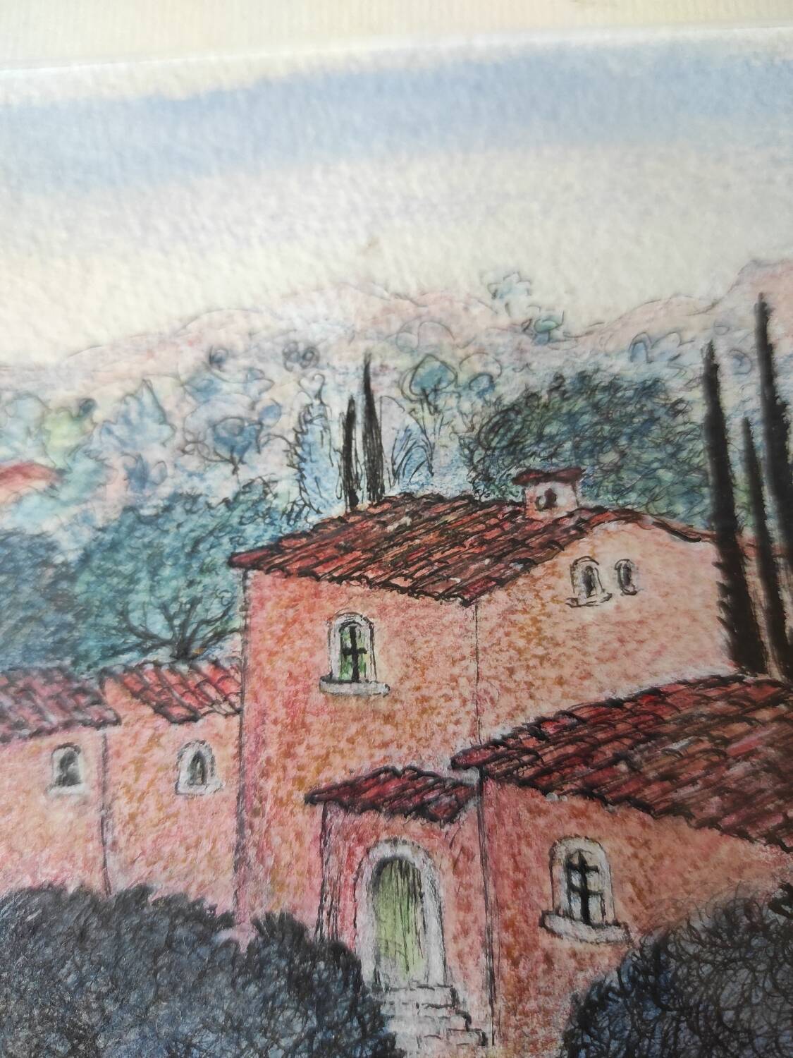 Watercolor landscape of Provence