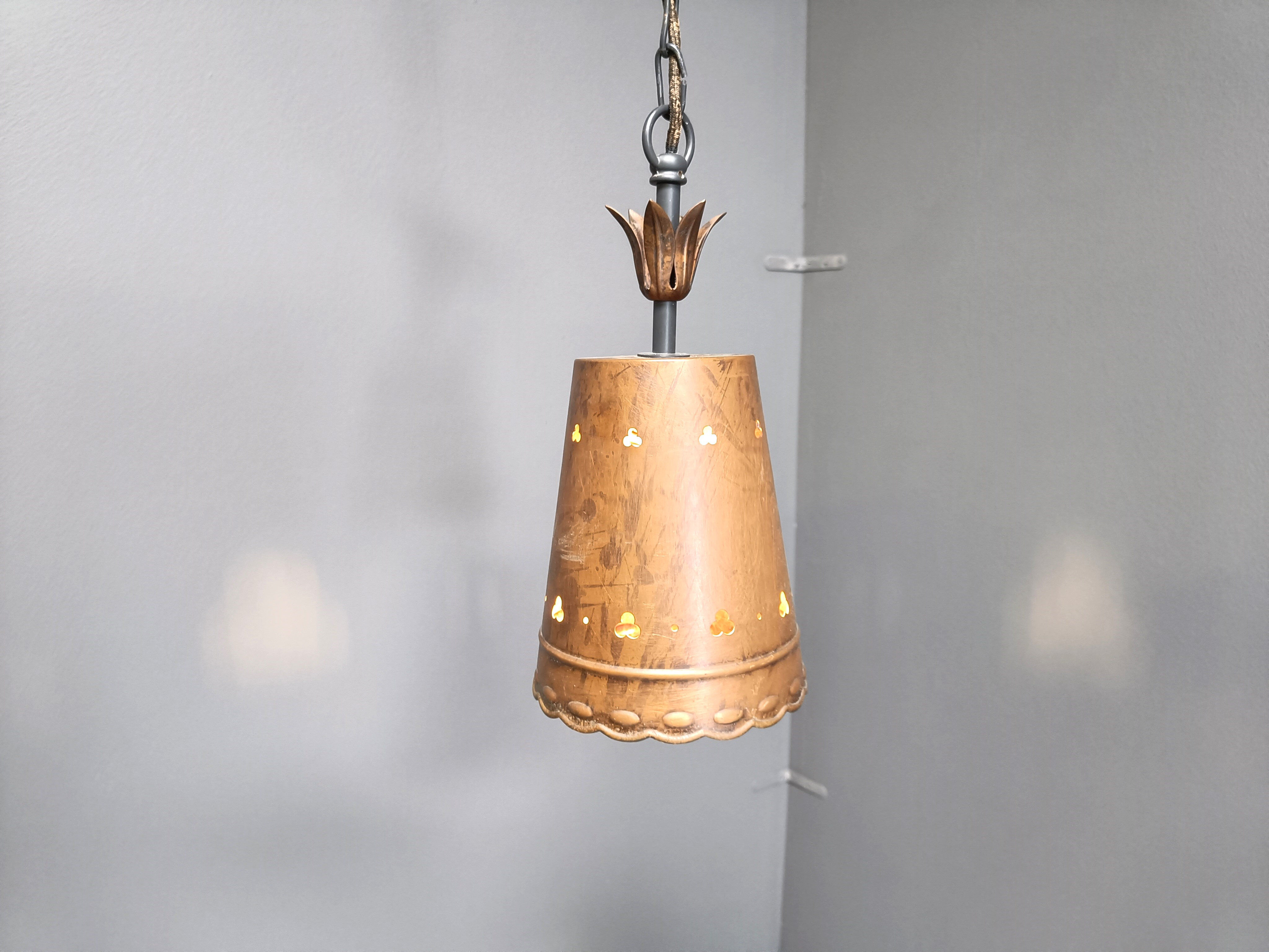 Brutalist copper pendant light, 1970s