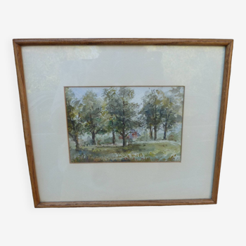 Original late 19th century watercolor painting Framed landscape