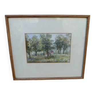 Original late 19th century watercolor painting Framed landscape