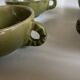 4 green glazed earthenware bowls with handles from Biot, 1960