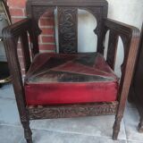 Set 3 pieces furniture, armchair and carved wooden stool