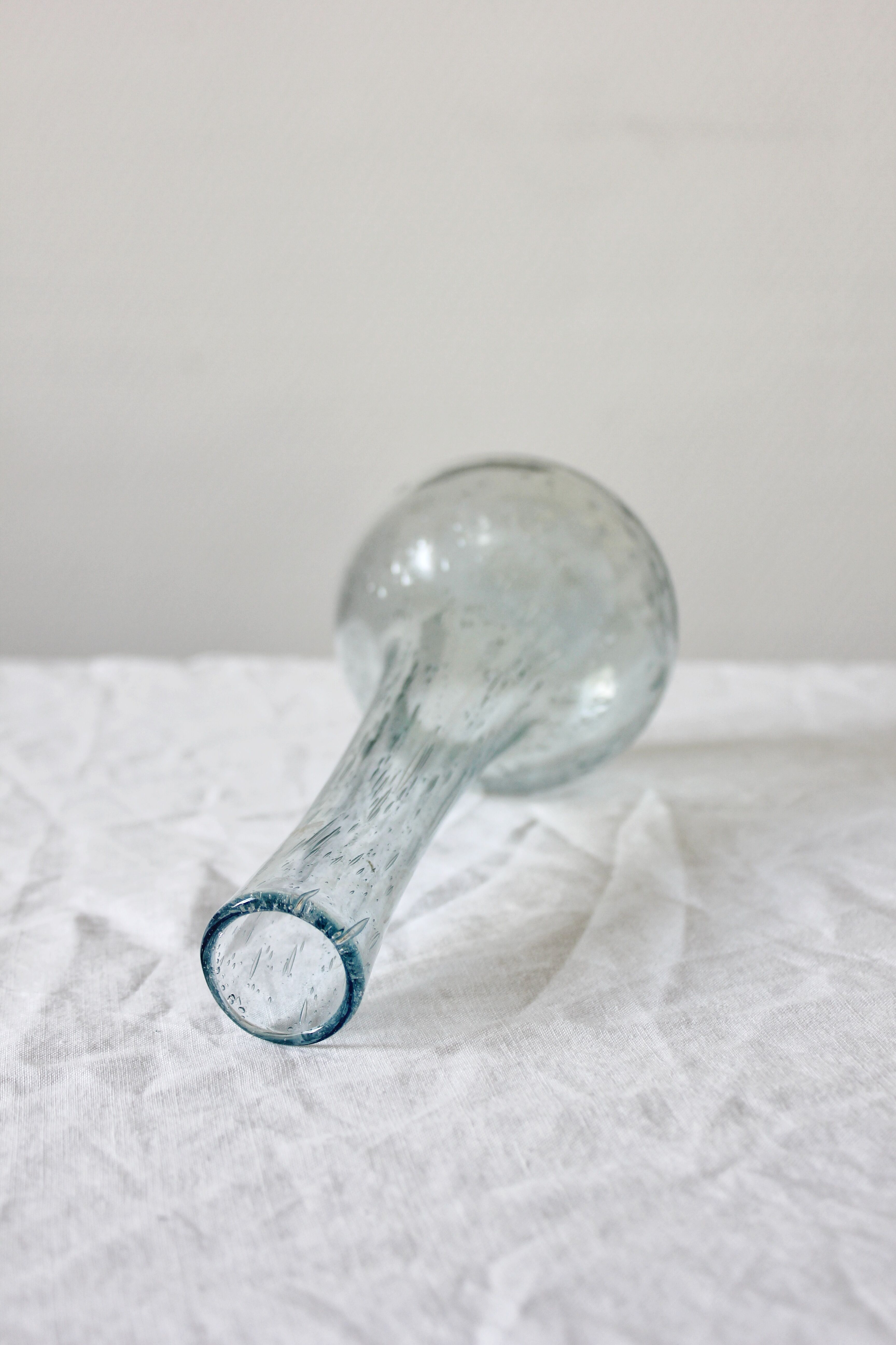 Biot vintage light blue bubbled blown glass soliflore vase