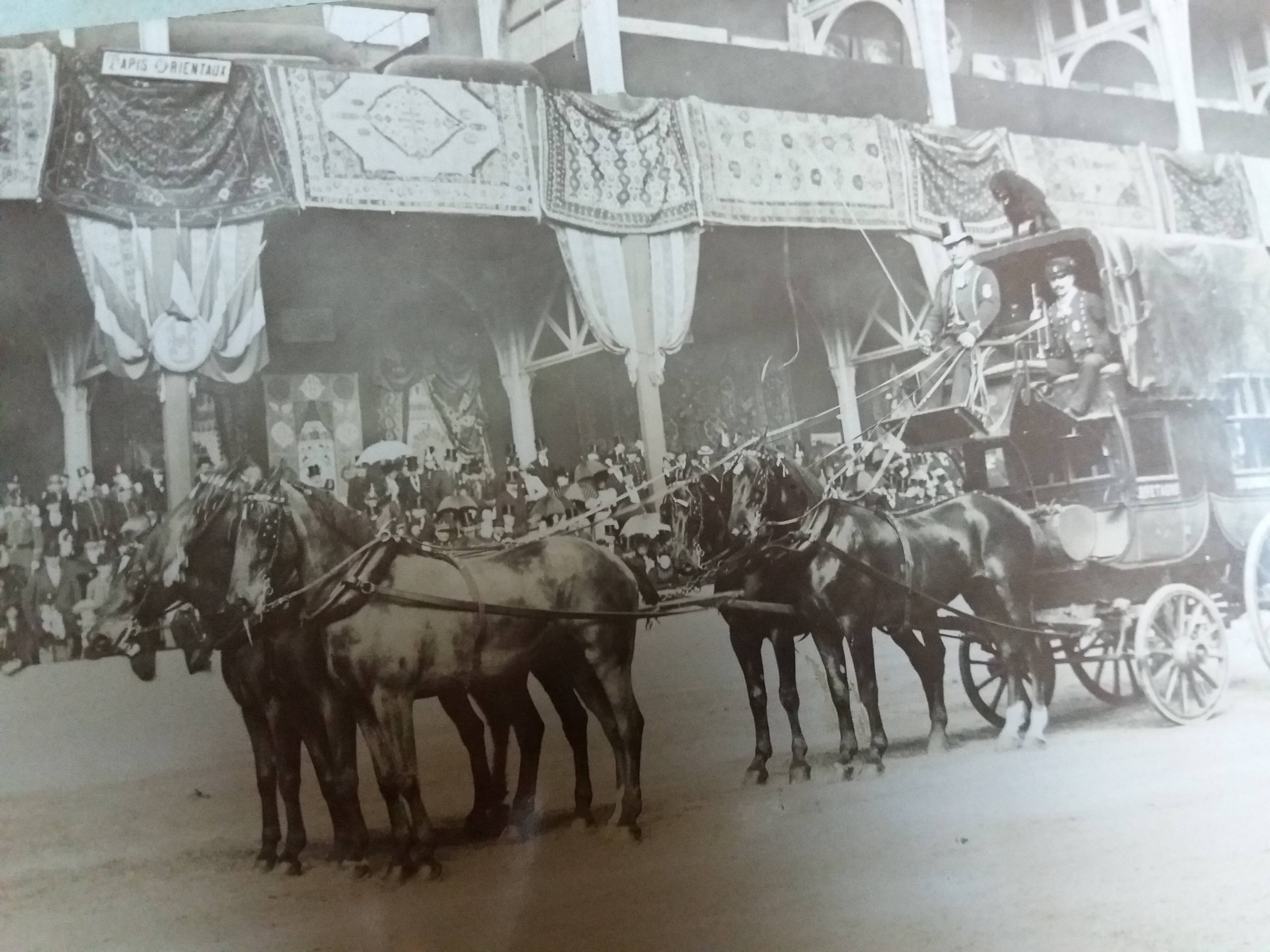 Old photography 1900 stagecoach, horses, oriental carpets, Brittany