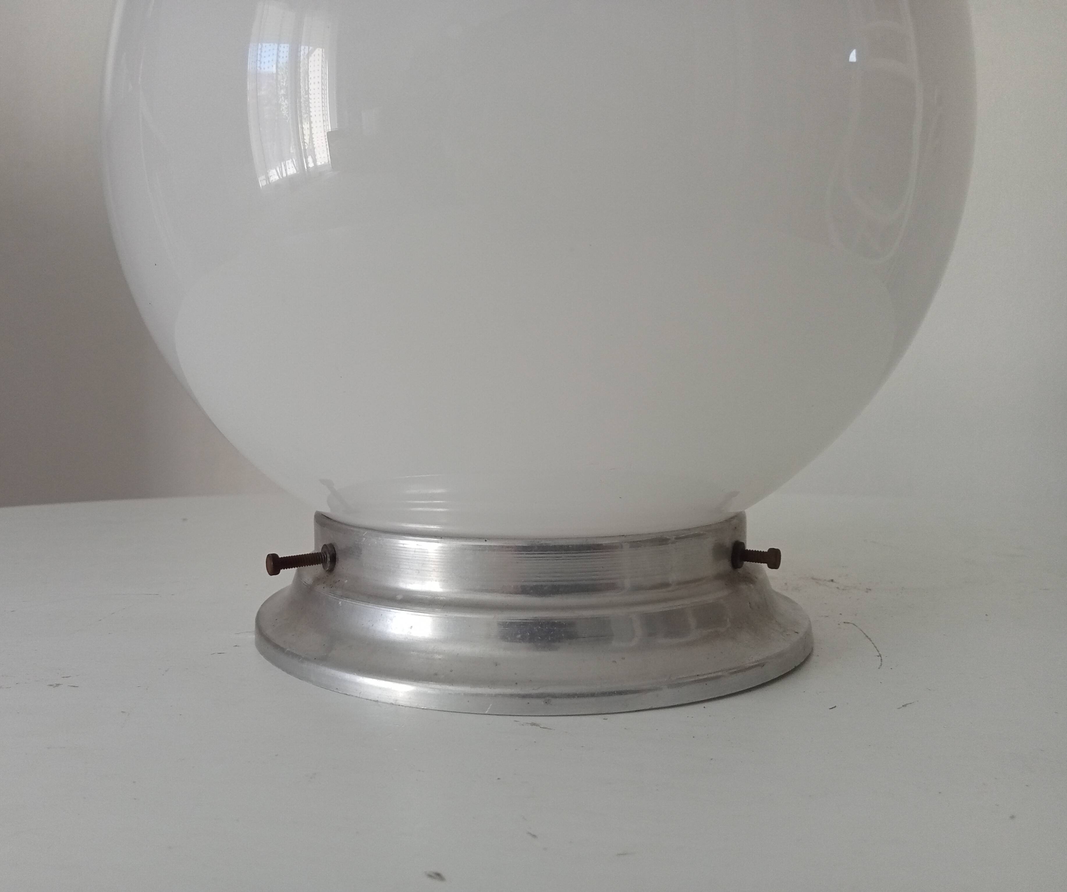 Vintage opaline and aluminium ceiling light from the 1950s.