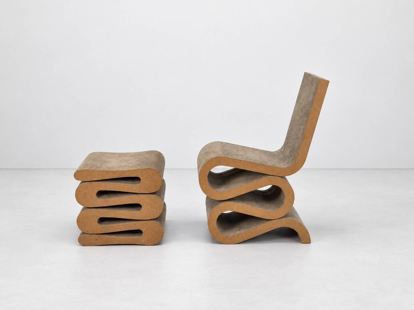 Chaise Wiggle Easy Edges avec tabouret par Frank Gehry pour Vitra