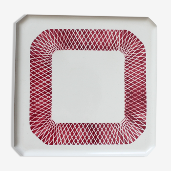 Dessous-de-plat en porcelaine, badonviller france , dessous de plat blanc et rouge, plaque céramique