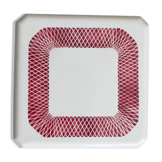 Dessous-de-plat en porcelaine, badonviller france , dessous de plat blanc et rouge, plaque céramique