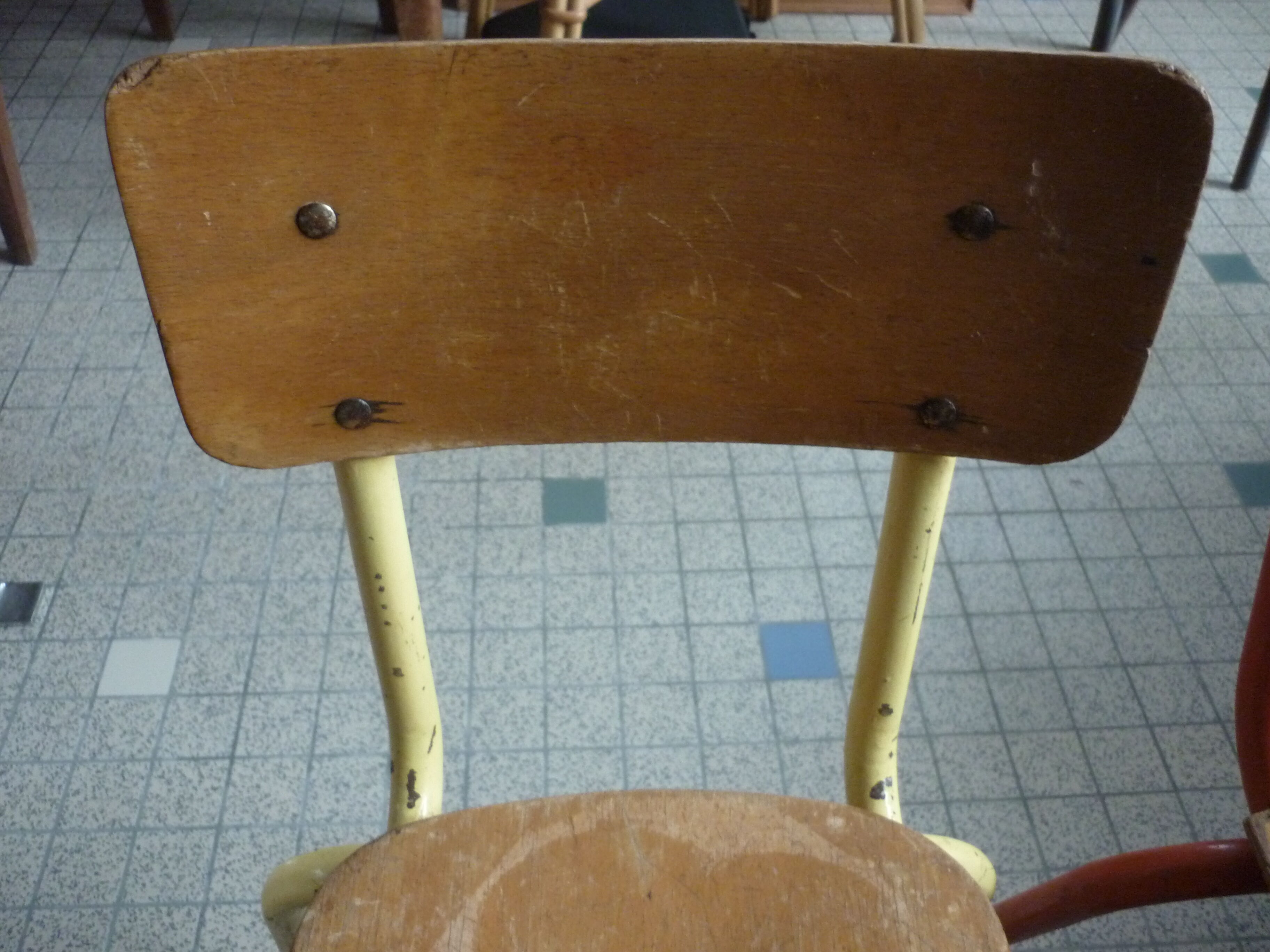 2 chairs child metal orange and yellow wood