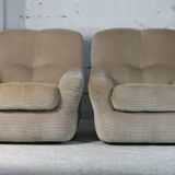 Pair of armchairs "space age". Beige corduroy velvet. France, circa 1970