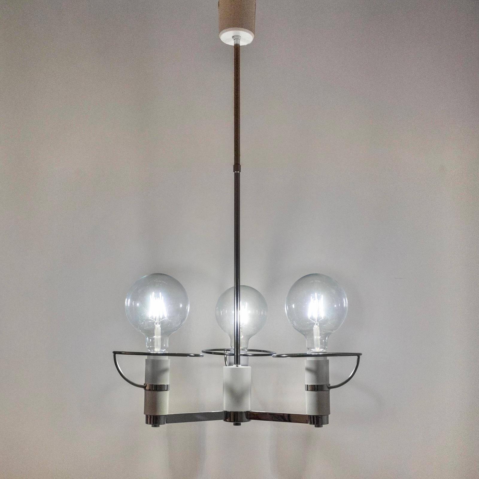 Space Age Three Lights Chromed Chandelier, Italy 1970s