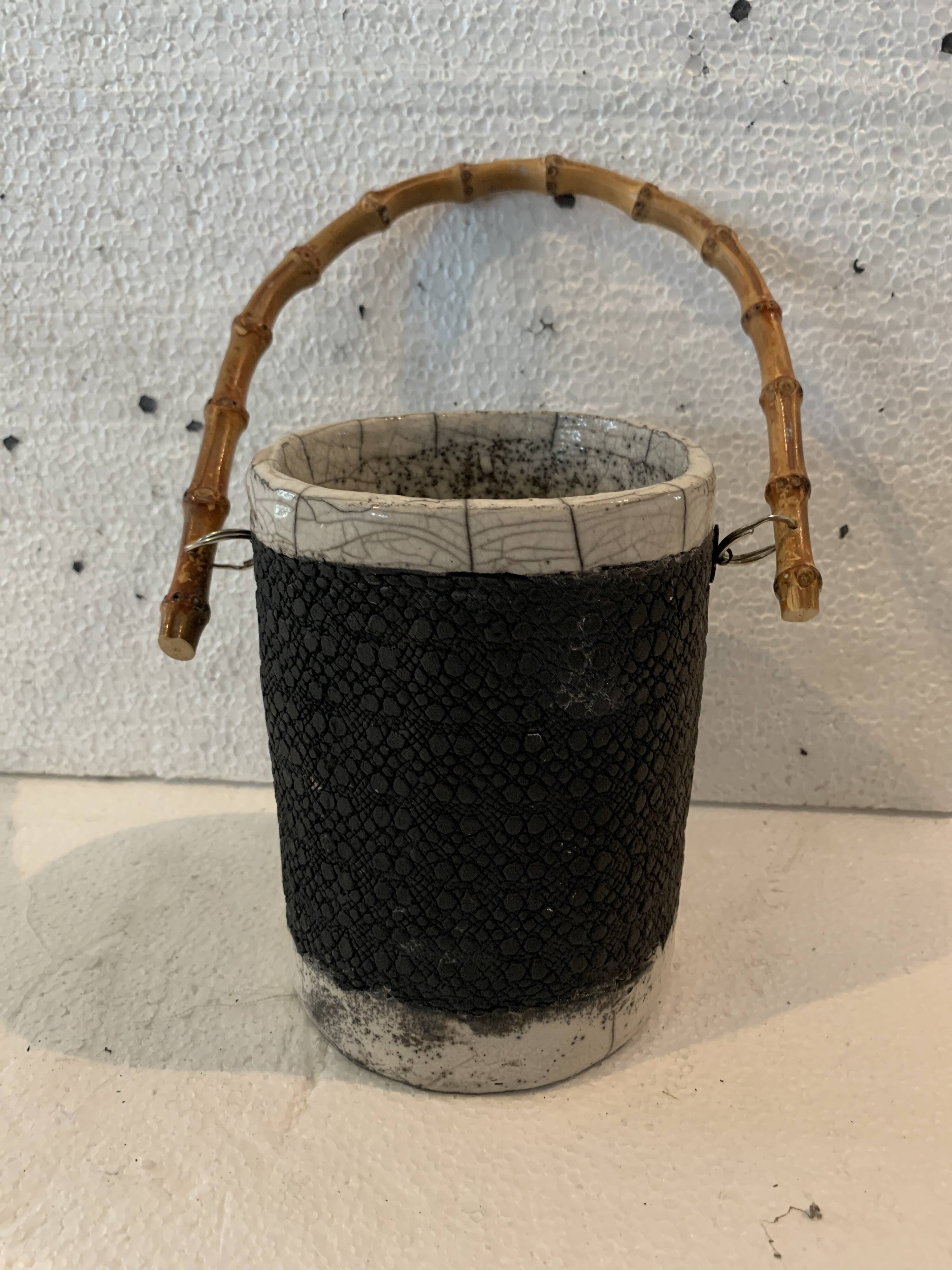 20th century enameled ceramic ice bucket