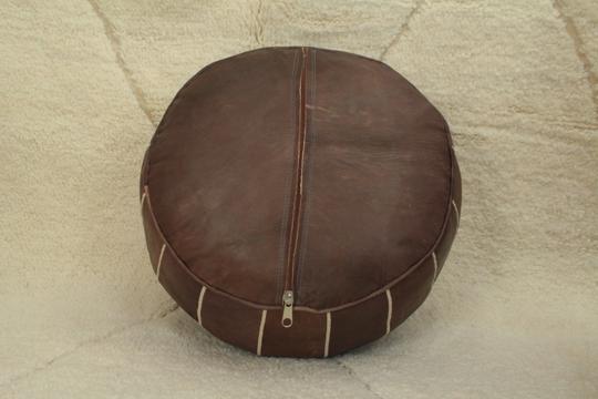 Moroccan pouf leather Brown tobacco