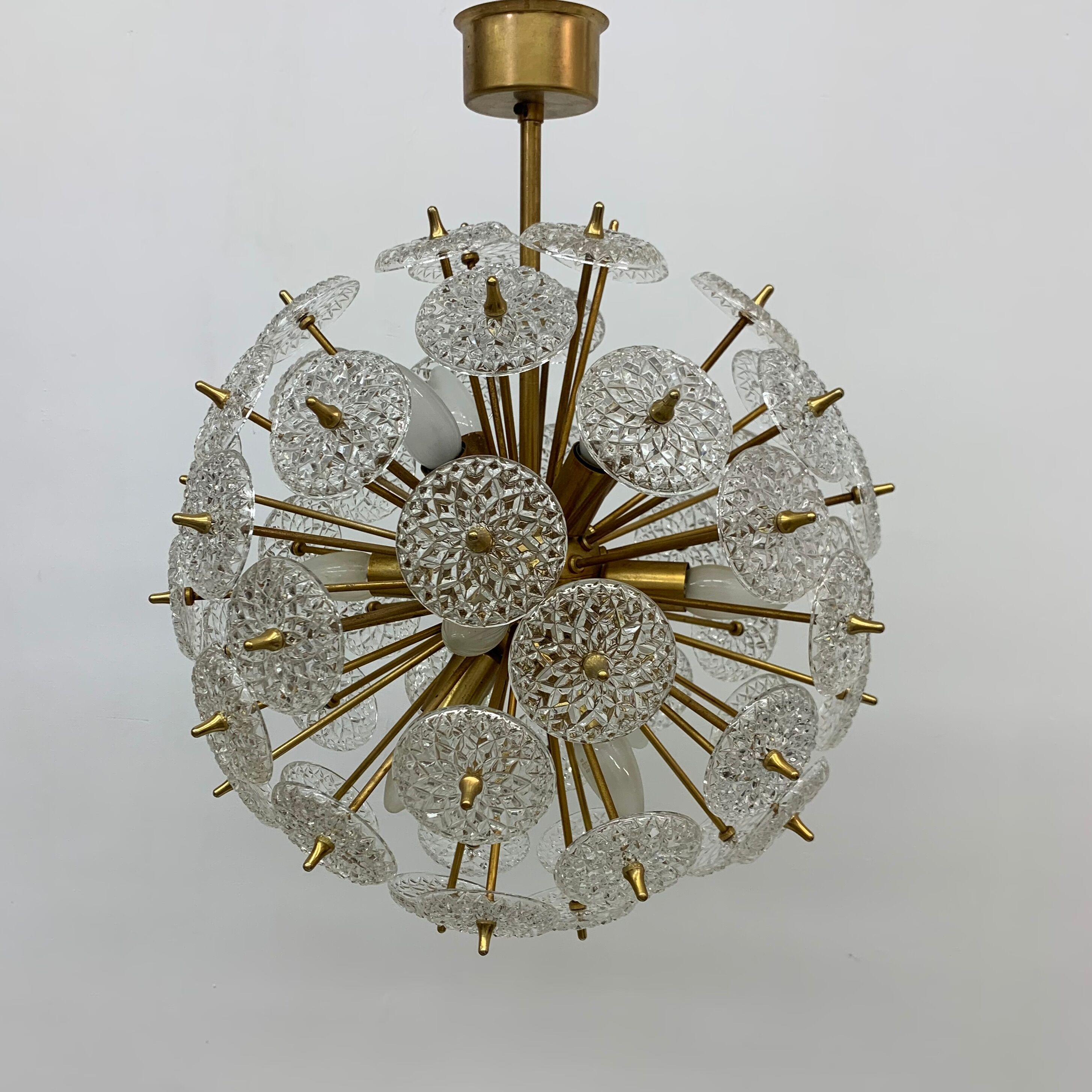 Val Saint Lambert crystal sputnik gold chandelier , 1960’s