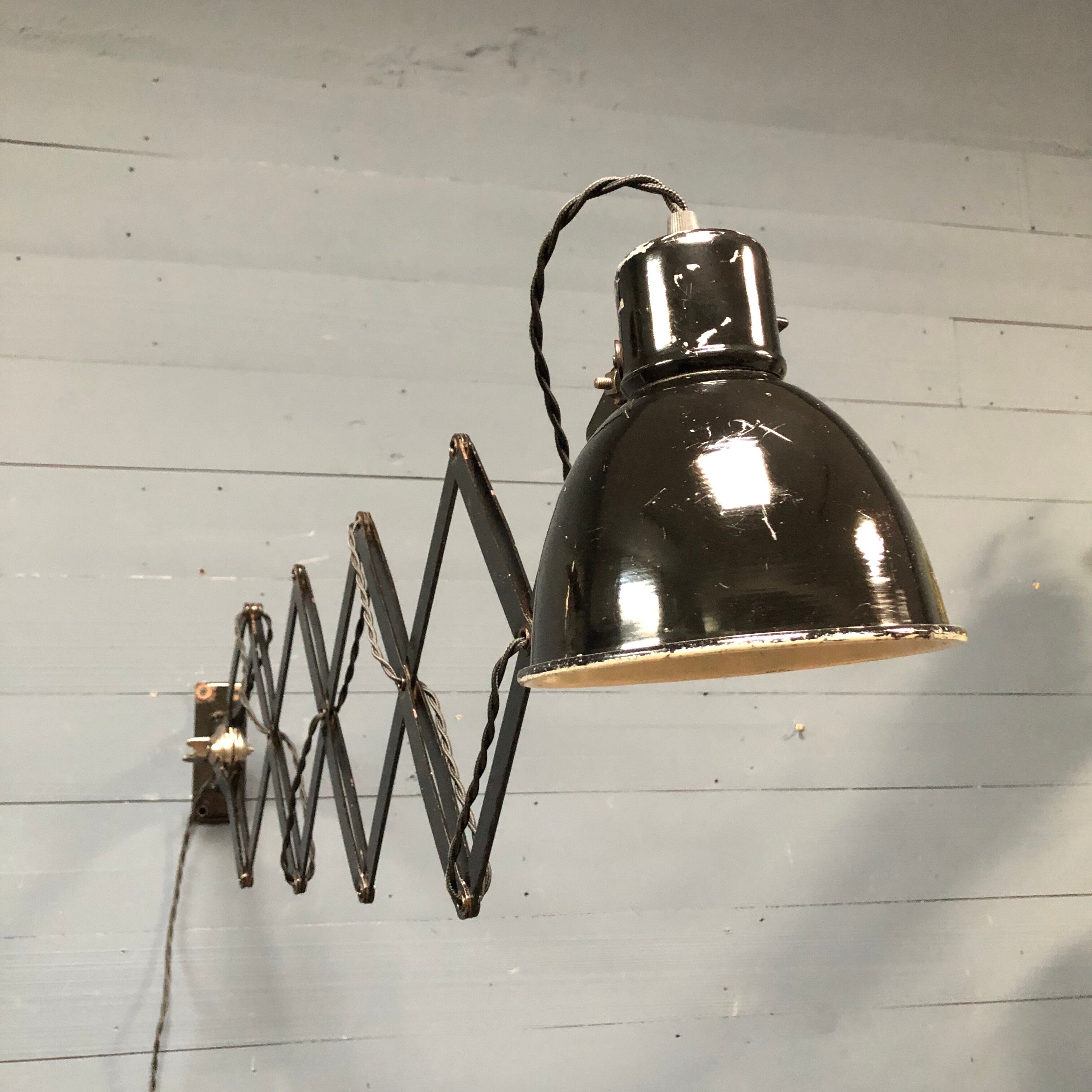 XL black scissor lamp from PeHaWe Leuchten Dresden, German 1940s