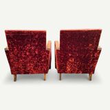 Pair of Art Deco club armchairs in burgundy red velvet, 1930s