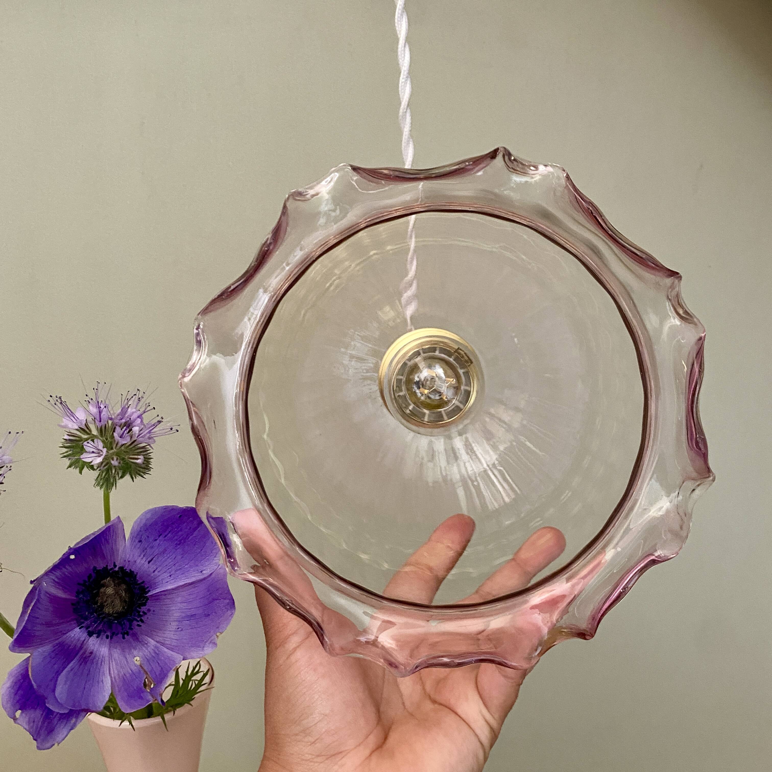 Vintage pink glass globe pendant light