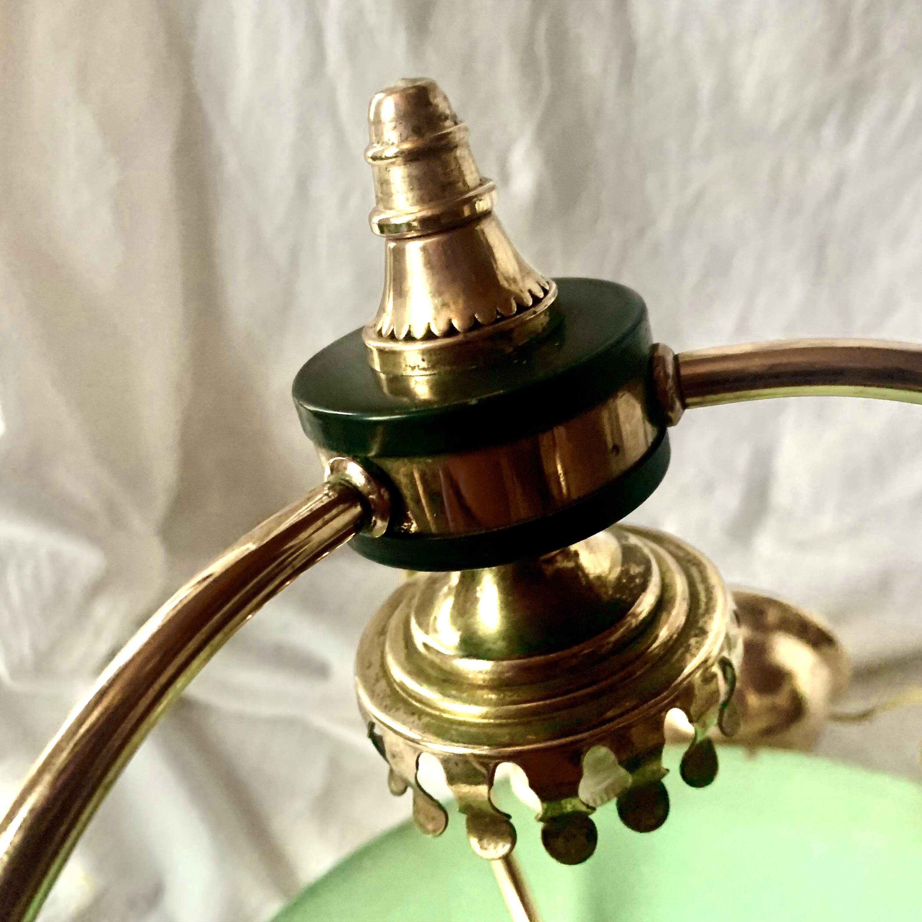 1950s pendant light in green lacquered metal and brass