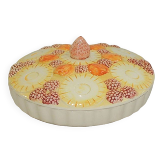 Magnificent fruit tart dish in slip signed "What's Vincent Cadeaux