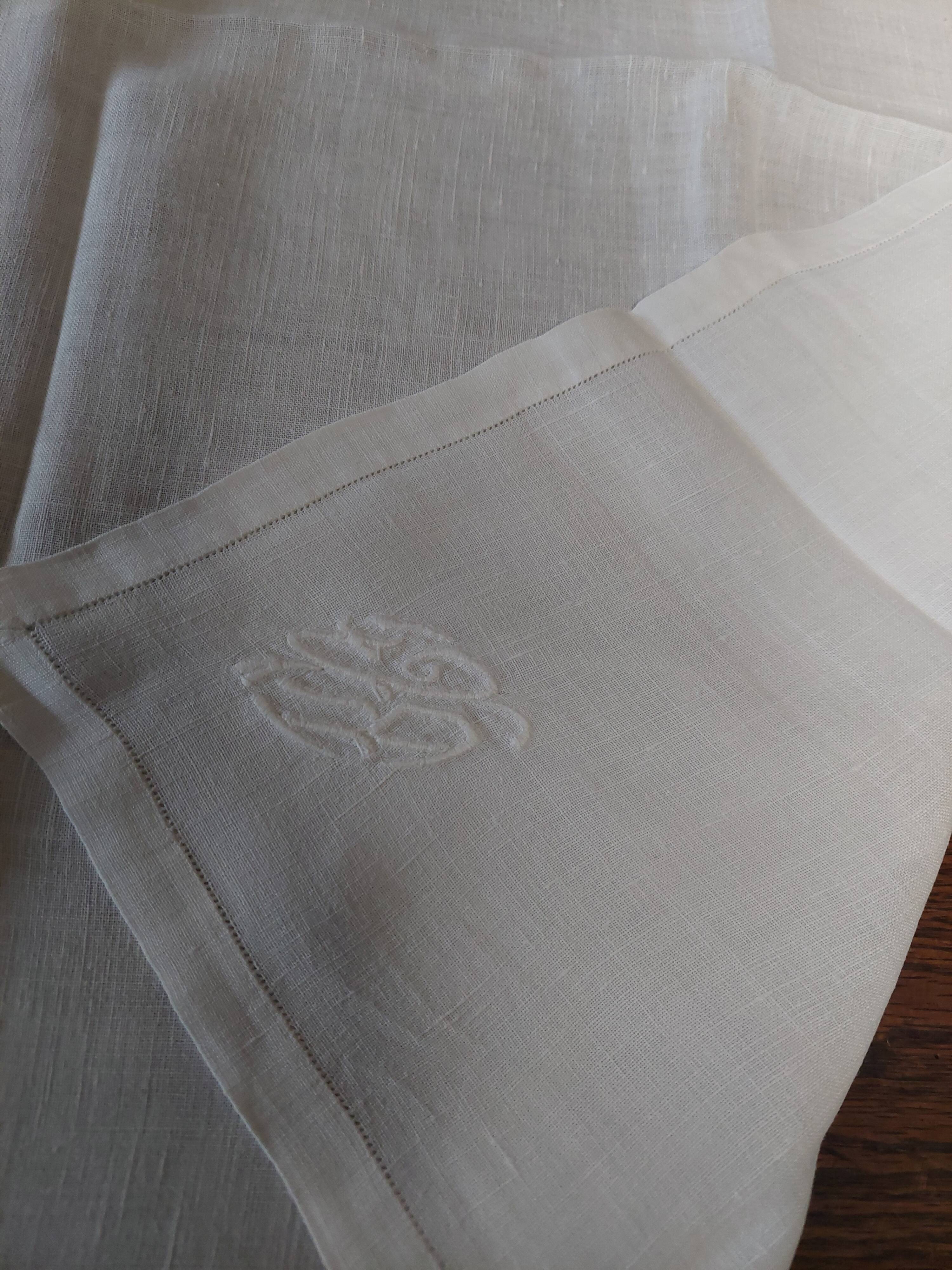 Antique linen napkin embroidered with RC monogram