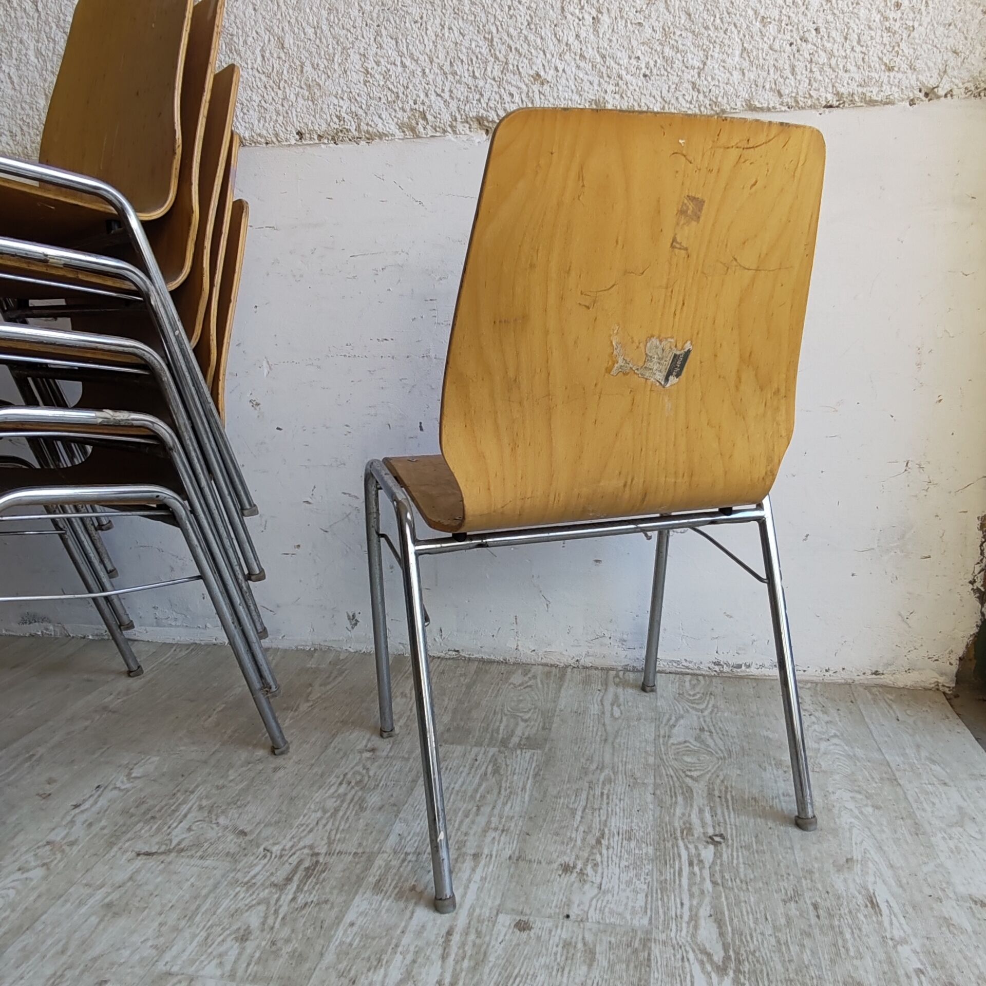Set of 6 Vintage Bentwood Stacking Chairs Chrome Frame Mid Century