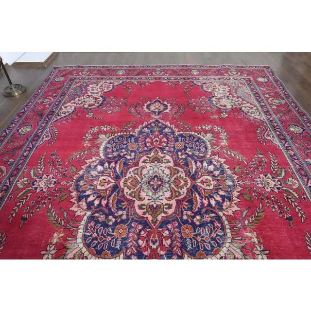 1970s Vintage Persian Handmade Wool Cotton Pink Area Rug  282x397