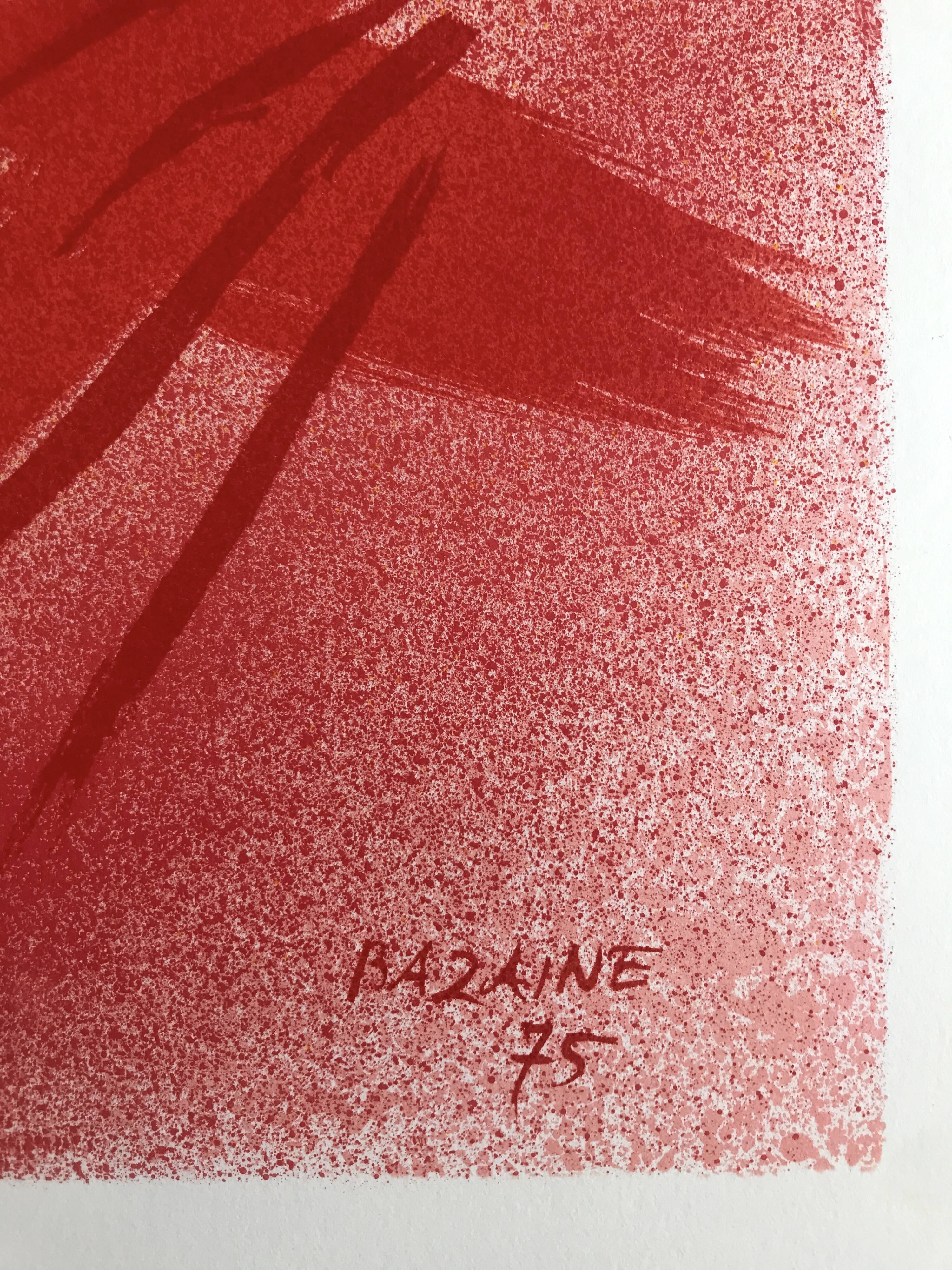 Jean bazaine, monograph in red, 1975. original lithograph
