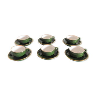 Suite of six green cups with saucers bistro /vintage style 60-70