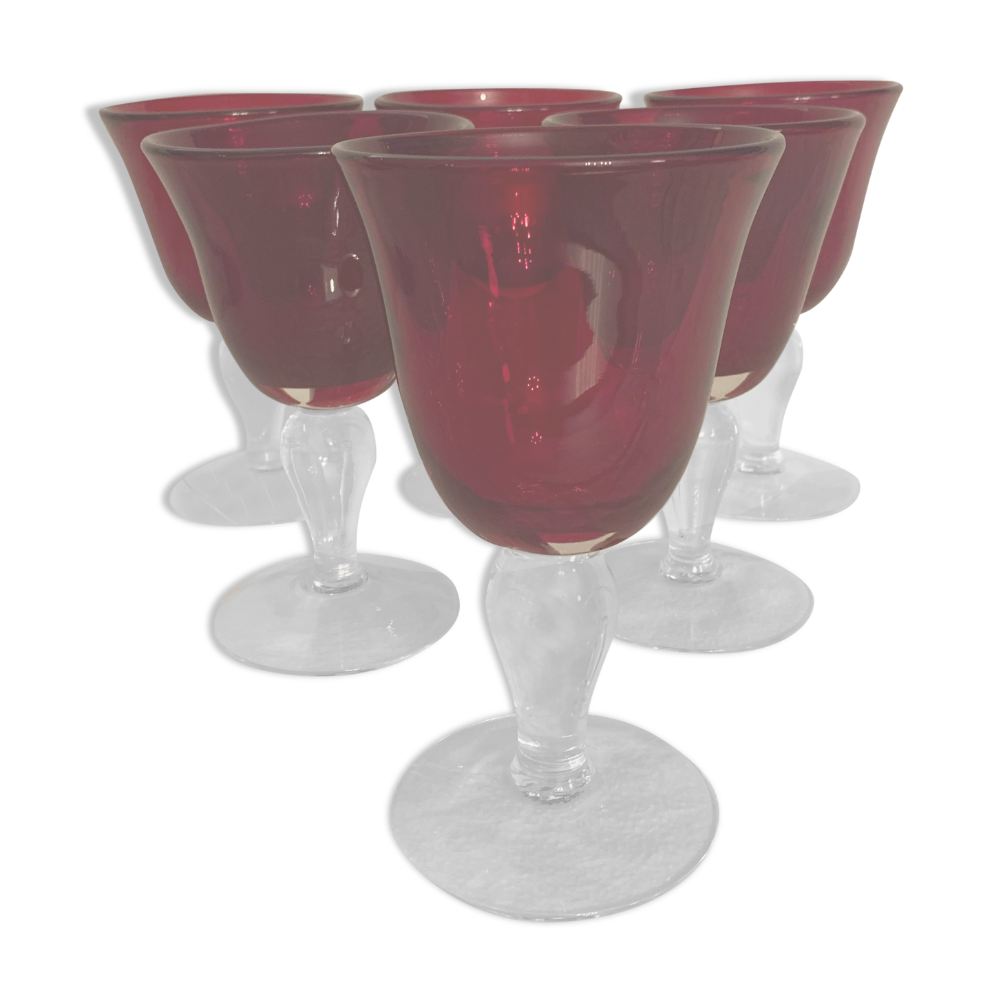 6 red bubbled puffed glasses on foot