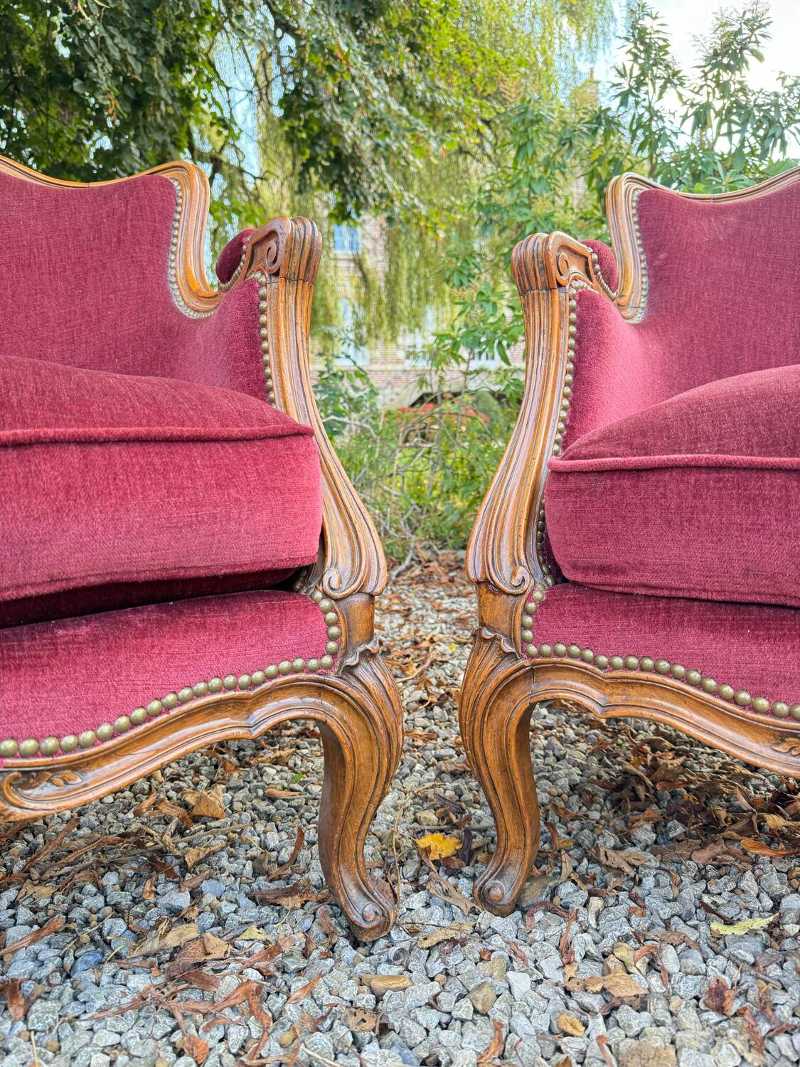 Pair of Louis XV Style Walnut Bergeres, 19th Century